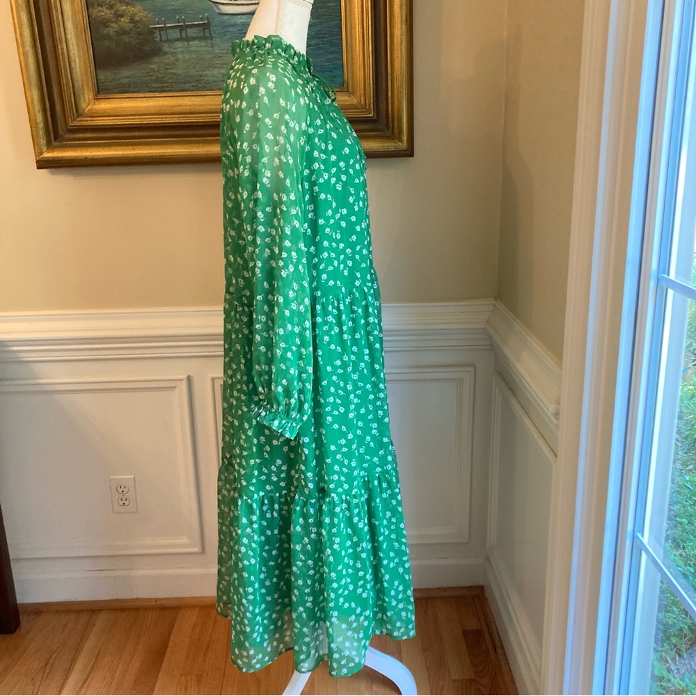 H&M Green White Ditsy Floral Print Long Sleeve Midi Dress - Picture 4 of 9
